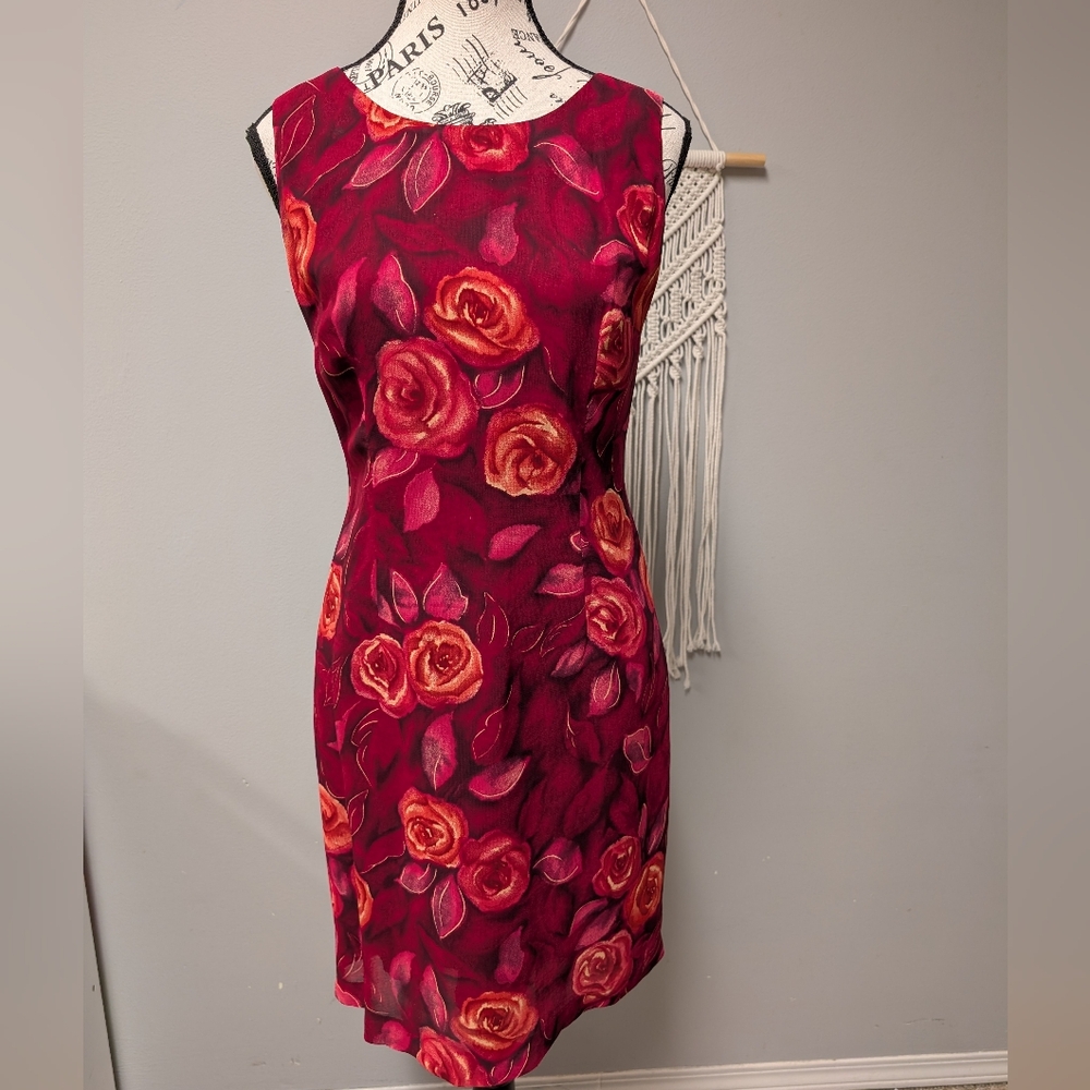 Vintage 90s Rose Patterned Sleeveless Mini Dress Size 4 - Picture 2 of 9
